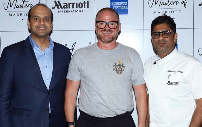 Chef Heston Blumenthal with Chef Himanshu Taneja, Culinary Director - India, Marriott International and Neeraj Govil, Area Vice President - South Asia, Marriott International